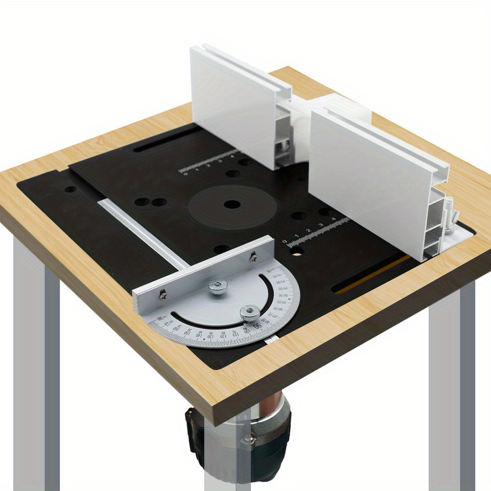 Woodworking Router - Aluminium-Fräser-Desktop-Einsatzplatine, Holzbearbeitungsbank-Fräser-Flip-Board mit abgewinkelter Führungsschiene, Aluminium-Zaun-Gleithalterung